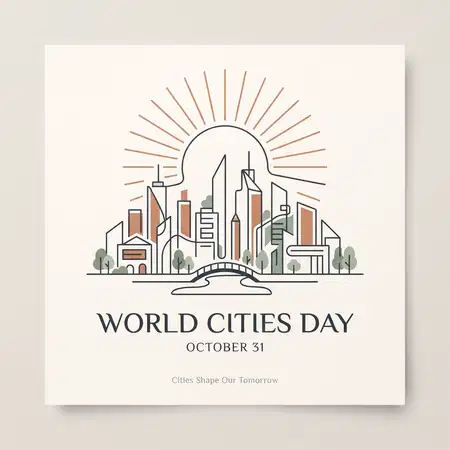 world cities day 2026 flat vector city poster - World Cities Day 2026