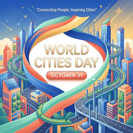 world cities day 2026 minimalist cityscape poster - World Cities Day 2026