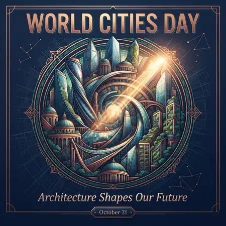world cities day 2026 modern architecture poster - World Cities Day 2026