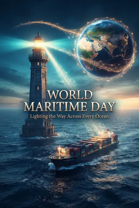 world maritime day 2026 lighthouse and ship poster