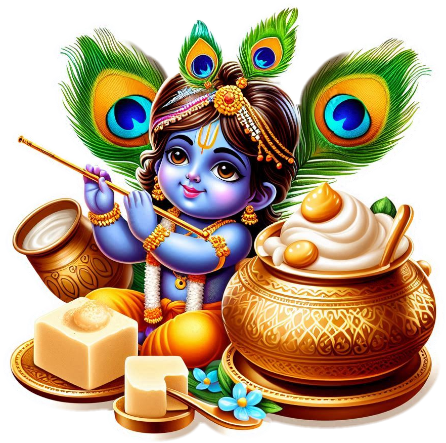 Happy Krishna Janmashtami Png Vector Art Featuring Flute Dahi Handi Peacock Feather And Baby Krishna Eating Butter - Royalty Free Happy Krishna Janmashtami Image | Pngmagic Free Download Happy Krishna Janmashtami Png Vector Art Featuring Flute Dahi Handi Peacock Feather And Baby Krishna Eating Butter - High Quality Happy Krishna Janmashtami PNG Image