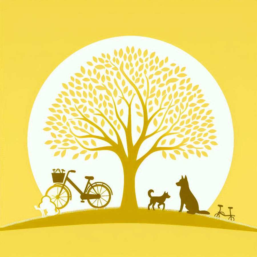 Free Download Light Yellow Background With Tree Dog And Bicycle - High Quality Light Yellow Background
