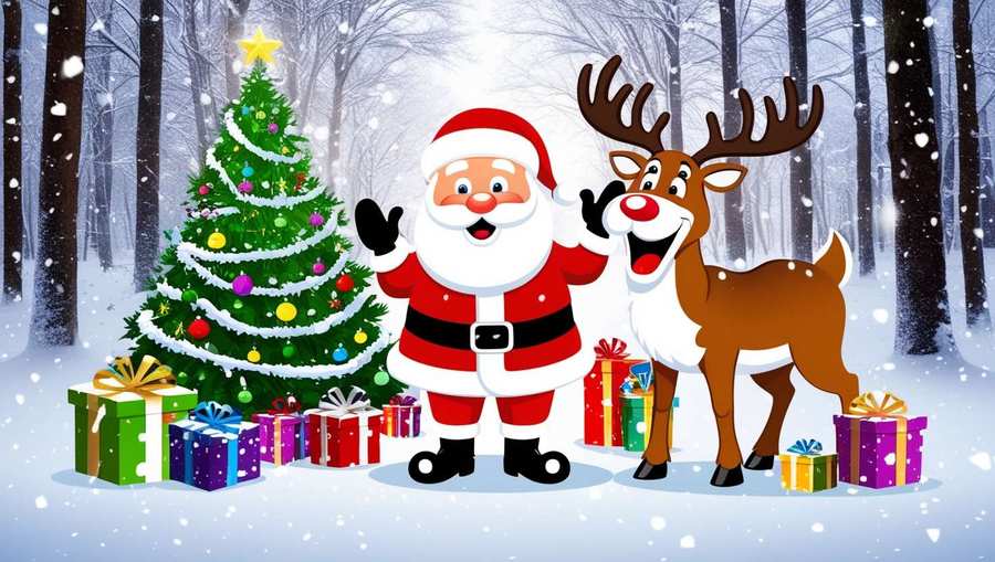 Adorable Cartoon Santa With Reindeer Christmas Decorations - Royalty Free Merry Christmas Cartoon Santa Claus With Reindeer Image | Pngmagic Free Download Adorable Cartoon Santa With Reindeer Christmas Decorations - High Quality Merry Christmas Cartoon Santa Claus With Reindeer Background
