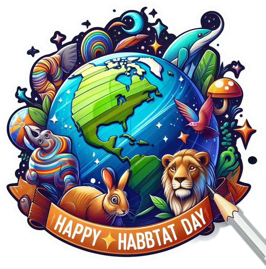 Free Download Artistic Happy World Habitat Day Png With Globe And Animals - High Quality Happy World Habitat Day PNG Image