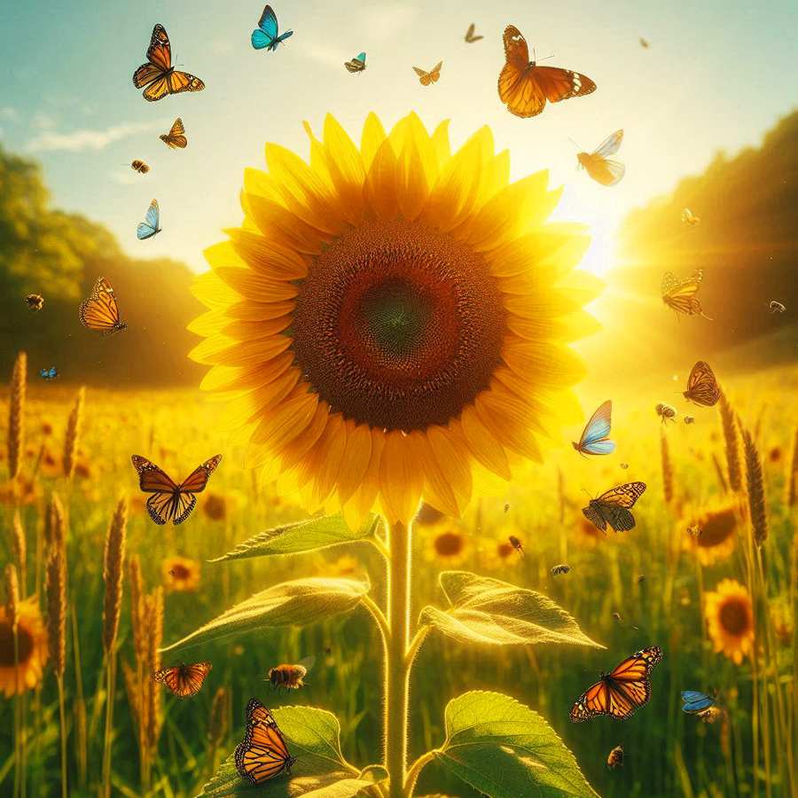 Beautiful Sun Flower-in Agriculture Plot And Bee Flying On Tree - Royalty Free Sun Flower Background Image | Pngmagic Free Download Beautiful Sun Flower-in Agriculture Plot And Bee Flying On Tree - High Quality Sun Flower Background Background