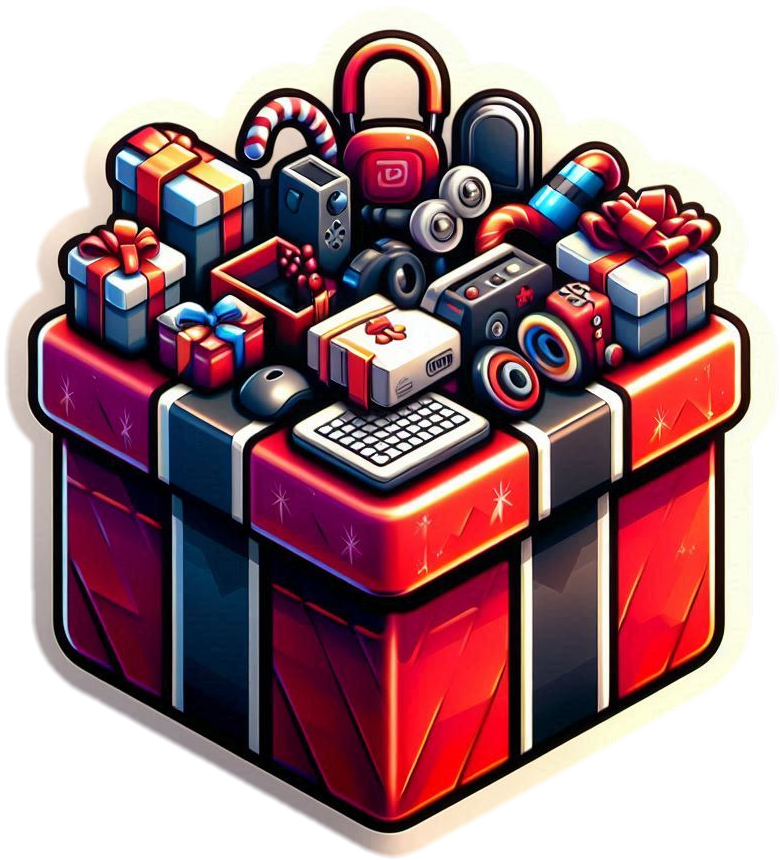 Christmas Gift Box For Tech Lovers With Gadgets And Accessories - Royalty Free Gift Box Image | Pngmagic Free Download Christmas Gift Box For Tech Lovers With Gadgets And Accessories - High Quality Gift Box PNG Image