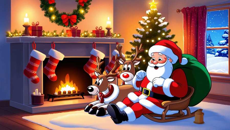 Creative Merry Christmas Santa And Reindeer Cartoon Scene - Royalty Free Merry Christmas Cartoon Santa Claus With Reindeer Image | Pngmagic Free Download Creative Merry Christmas Santa And Reindeer Cartoon Scene - High Quality Merry Christmas Cartoon Santa Claus With Reindeer Background
