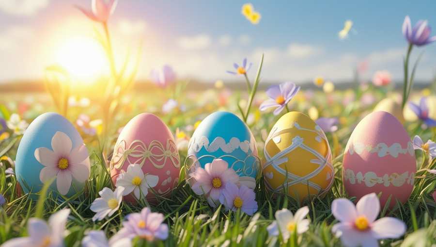 Easter Background With Rainbow-colored Eggs - Royalty Free Easter Background Image | Pngmagic Free Download Easter Background With Rainbow-colored Eggs - High Quality Easter Background Background