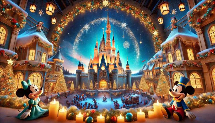 Enchanting Disney Christmas Wallpaper With Fairy Lights - Royalty Free Disney Christmas Wallpaper Image | Pngmagic Free Download Enchanting Disney Christmas Wallpaper With Fairy Lights - High Quality Disney Christmas Wallpaper Background