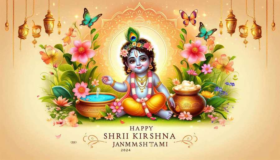 Festive Krishna Janmashtami Wishes With Flute And Butter Pot Images - Royalty Free Appy Krishna Janmashtami Image | Pngmagic Free Download Festive Krishna Janmashtami Wishes With Flute And Butter Pot Images - High Quality Appy Krishna Janmashtami Background