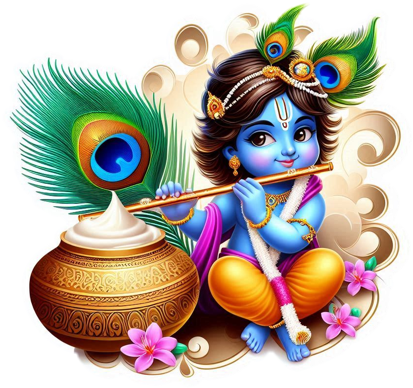 Happy Krishna Janmashtami Png For Social Media Posts With Dahi Handi Flute Peacock Feather And Baby Krishna Eating Butter - Royalty Free Happy Krishna Janmashtami Image | Pngmagic Free Download Happy Krishna Janmashtami Png For Social Media Posts With Dahi Handi Flute Peacock Feather And Baby Krishna Eating Butter - High Quality Happy Krishna Janmashtami PNG Image