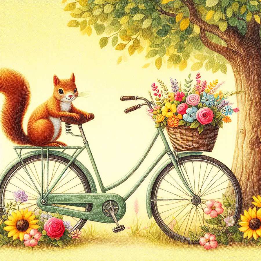 Free Download Light Yellow Background Featuring A Tree A Rabbit On A Bicycle And A Flower Bouquet - High Quality Light Yellow Background