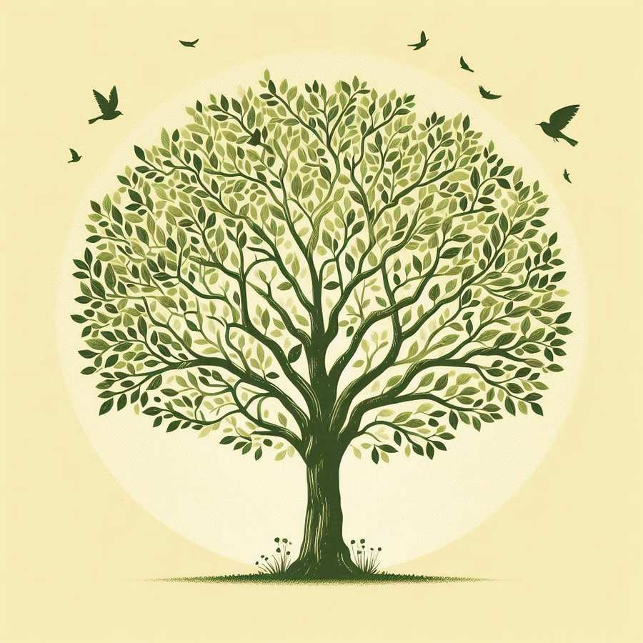 Free Download Light Yellow Background With A Tree Sitting And Flying Birds - High Quality Light Yellow Background