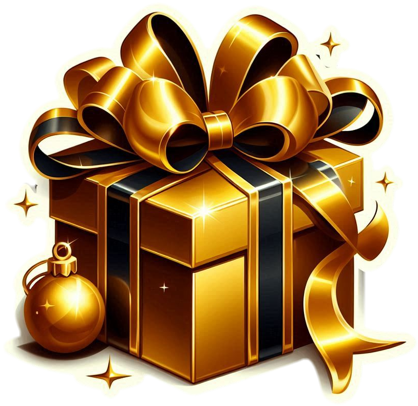 Luxury Christmas Gift Box Png With Golden Ribbons - Royalty Free Gift Box Image | Pngmagic Free Download Luxury Christmas Gift Box Png With Golden Ribbons - High Quality Gift Box PNG Image