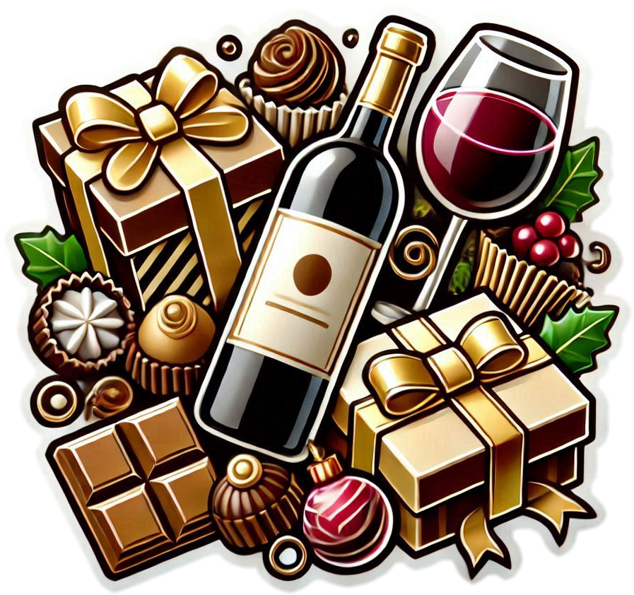 Luxury Christmas Gift Box With Wine And Chocolates - Royalty Free Gift Box Image | Pngmagic Free Download Luxury Christmas Gift Box With Wine And Chocolates - High Quality Gift Box PNG Image