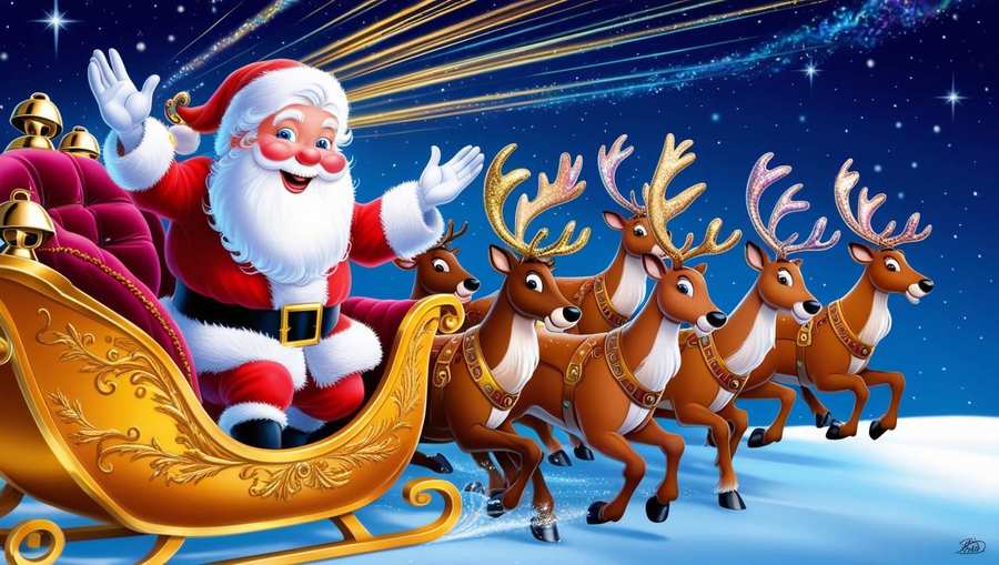 Merry Christmas Cartoon Santa Riding Sleigh With Reindeer - Royalty Free Merry Christmas Cartoon Santa Claus With Reindeer Image | Pngmagic Free Download Merry Christmas Cartoon Santa Riding Sleigh With Reindeer - High Quality Merry Christmas Cartoon Santa Claus With Reindeer Background