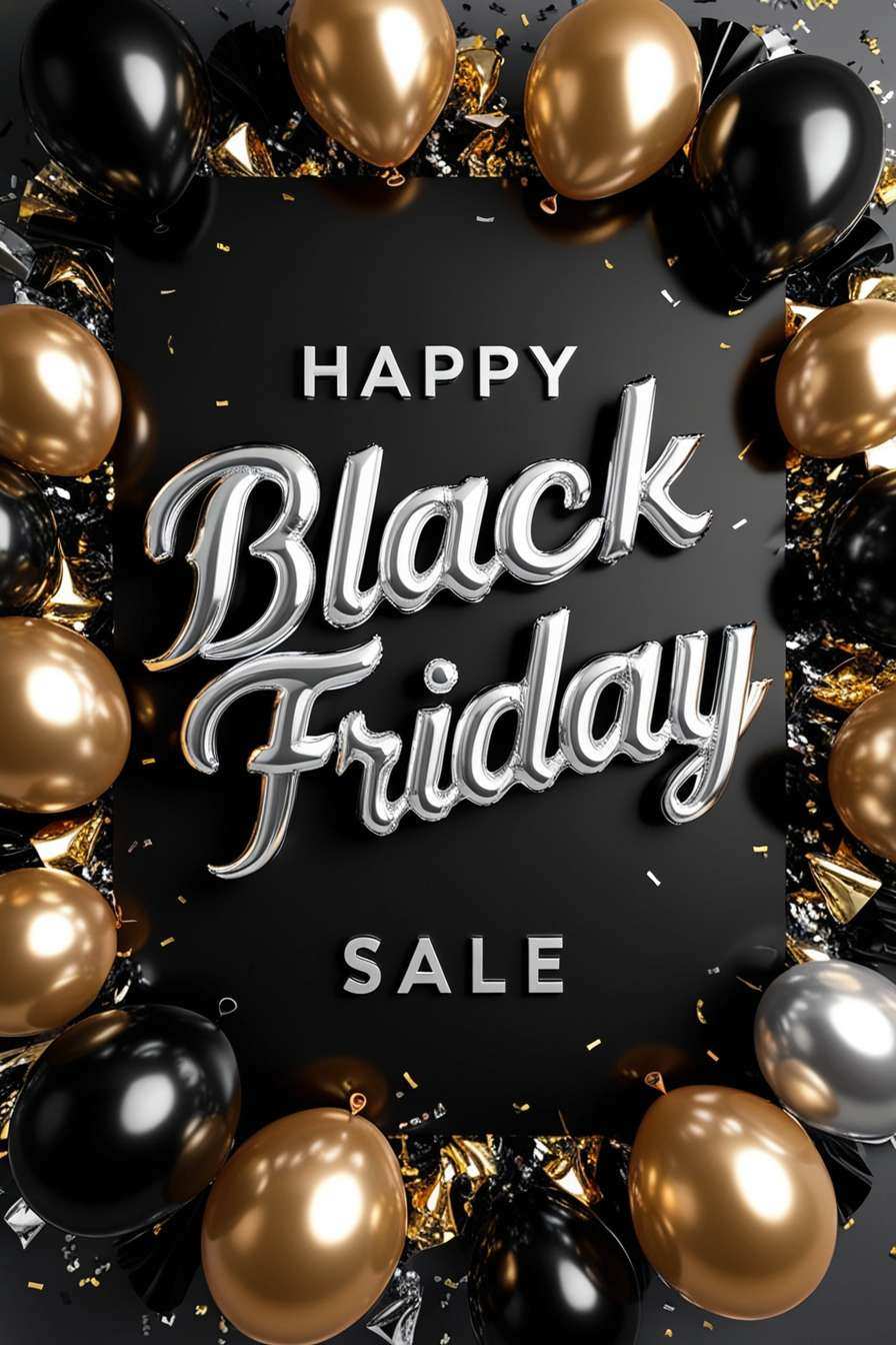 Metallic Silver Black Friday Image With Balloons - Royalty Free Happy Black Friday Sale Image | Pngmagic Free Download Metallic Silver Black Friday Image With Balloons - High Quality Happy Black Friday Sale Background