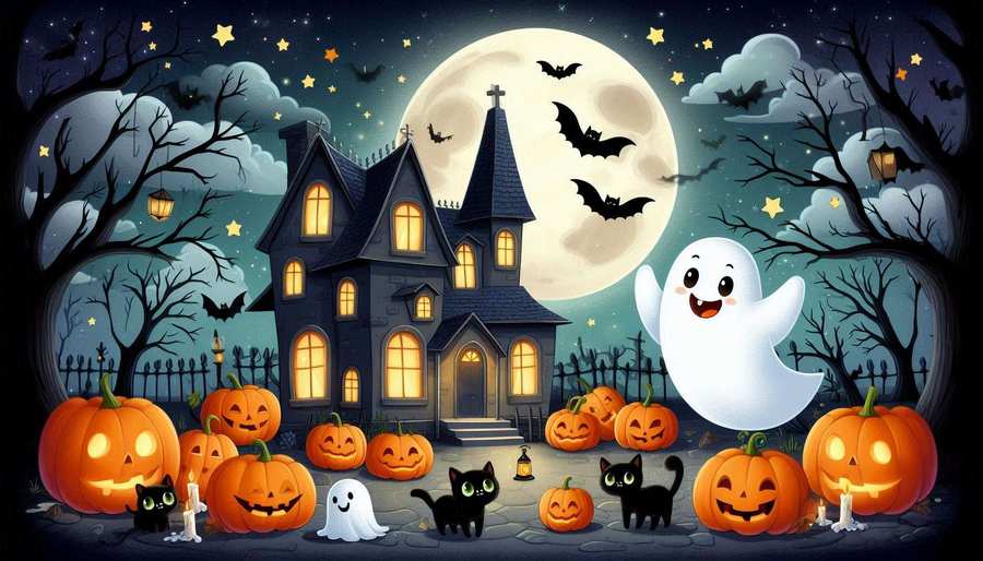 Neon Halloween Background With Ghosts - Royalty Free Halloween Background Image | Pngmagic Free Download Neon Halloween Background With Ghosts - High Quality Halloween Background Background