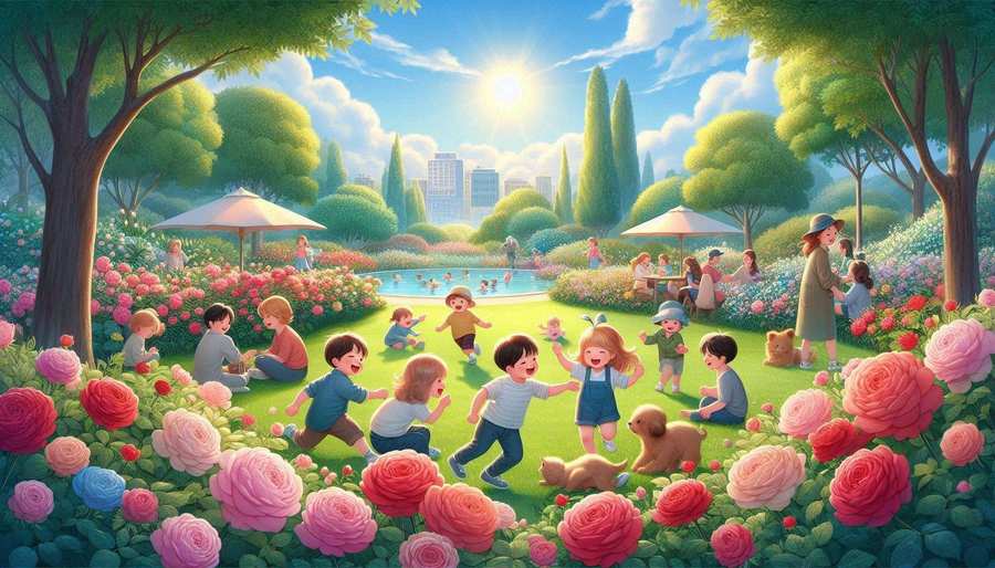 Outdoor Play In A Garden With Rose Flowers For Kids - Royalty Free Small Kids Playing Garden Park Parents Image | Pngmagic Free Download Outdoor Play In A Garden With Rose Flowers For Kids - High Quality Small Kids Playing Garden Park Parents Background