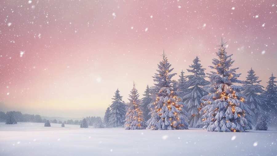 Pink Christmas Wallpaper Featuring Snow-covered Trees - Royalty Free Pink Christmas Wallpaper Image | Pngmagic Free Download Pink Christmas Wallpaper Featuring Snow-covered Trees - High Quality Pink Christmas Wallpaper Background