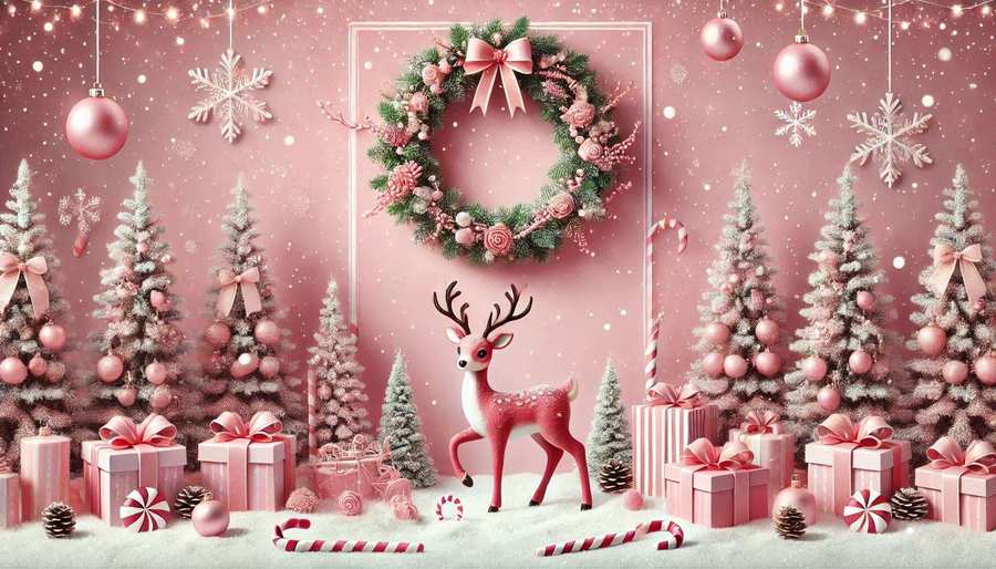 Pink Christmas Wallpaper With Reindeer And Snow - Royalty Free Pink Christmas Wallpaper Image | Pngmagic Free Download Pink Christmas Wallpaper With Reindeer And Snow - High Quality Pink Christmas Wallpaper Background