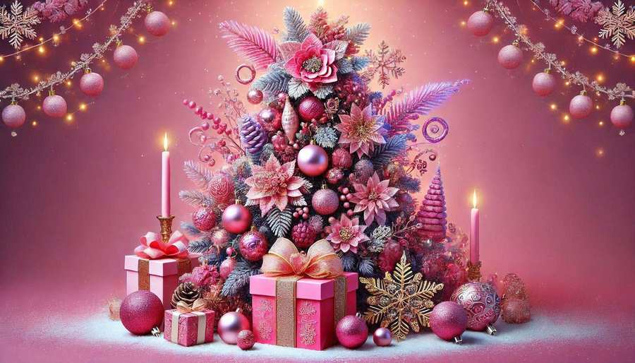 Pretty Pink Christmas Wallpaper With Twinkling Lights - Royalty Free Pink Christmas Wallpaper Image | Pngmagic Free Download Pretty Pink Christmas Wallpaper With Twinkling Lights - High Quality Pink Christmas Wallpaper Background