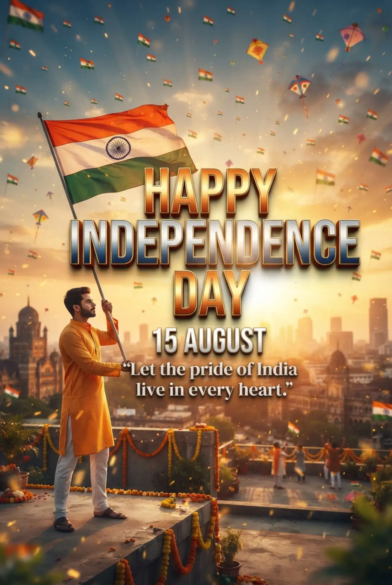 Free Download 15 August Wishes 2026 Tricolor Background - High Quality Indian Independence Day Wishes 2026 Background Image
