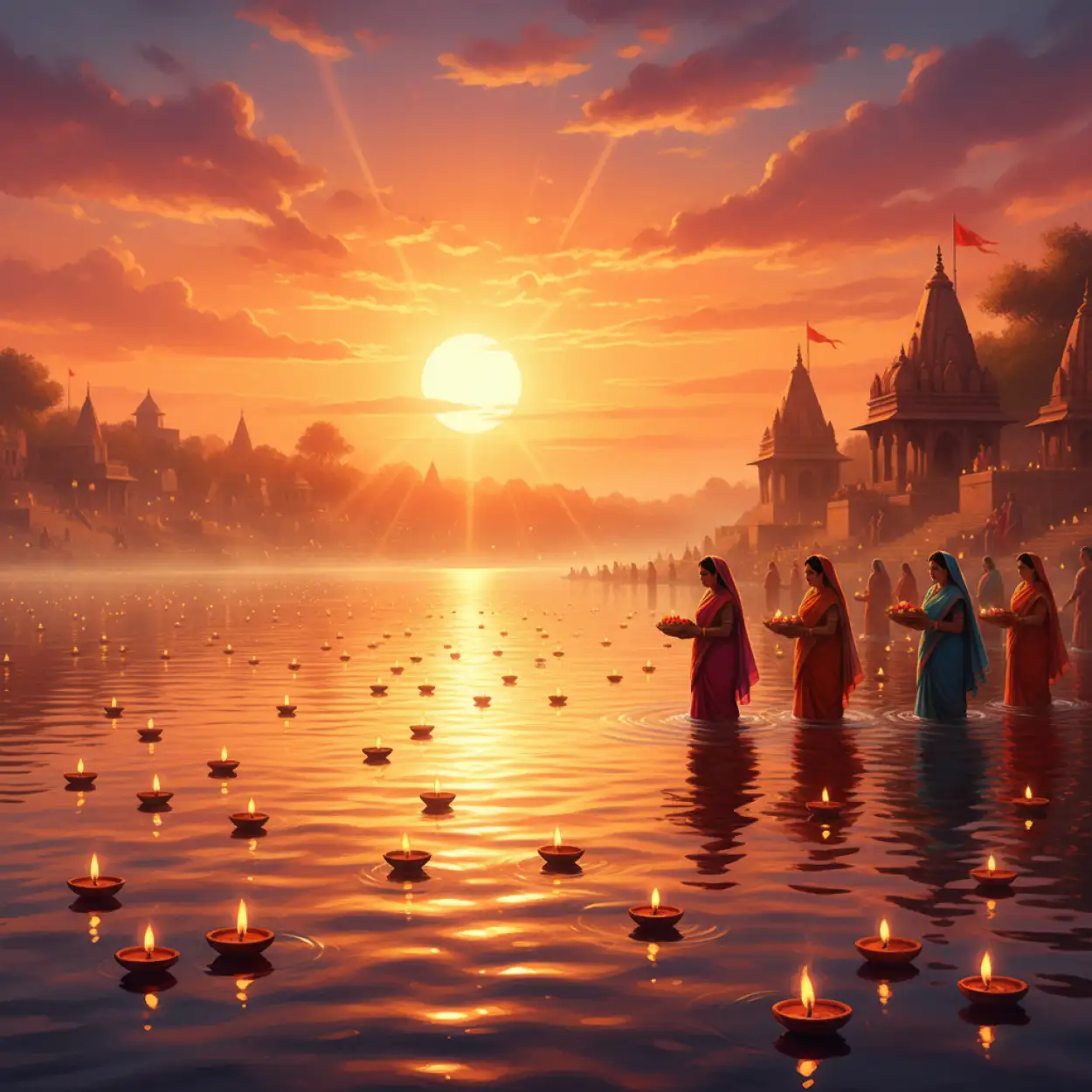 Free Download 3d Realistic Chhath Puja Background With Reflections - High Quality Chhath Puja Background Background Image