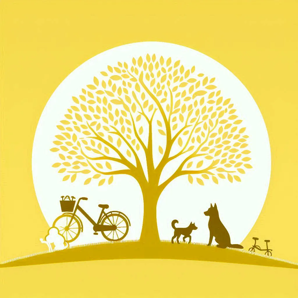 Free Download Light Yellow Background With Tree Dog And Bicycle - High Quality Light Yellow Background