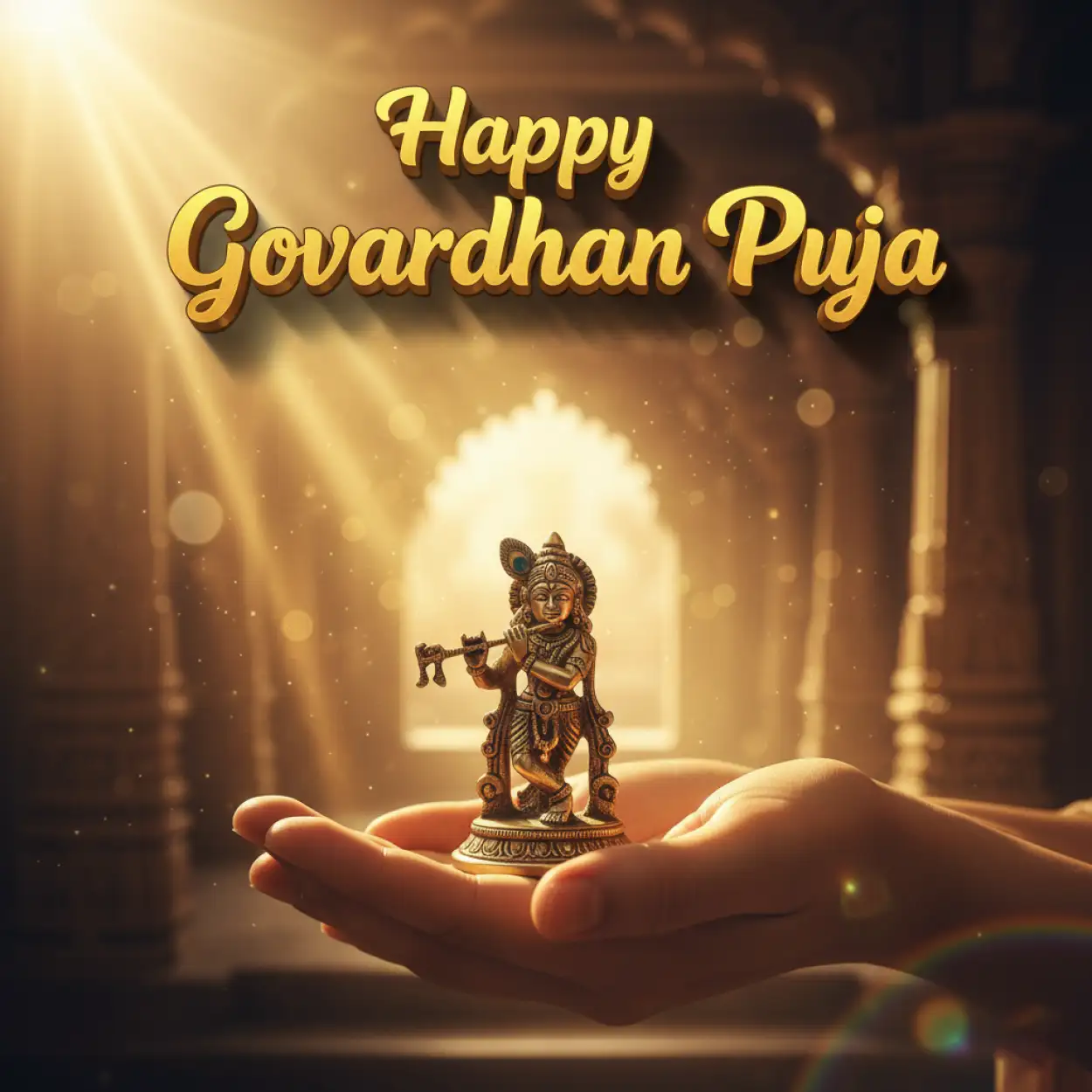 Free Download A Young Boy Offering Butter To Krishna Idol - High Quality Happy Govhappy Govardhan Puja 2025ardhan Puja 2025 Background