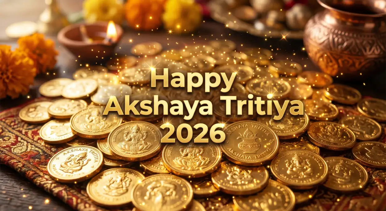 Free Download Akshaya Tritiya 2026 Wishes With Gold Theme - High Quality Akshaya Tritiya 2026 Wishes Image