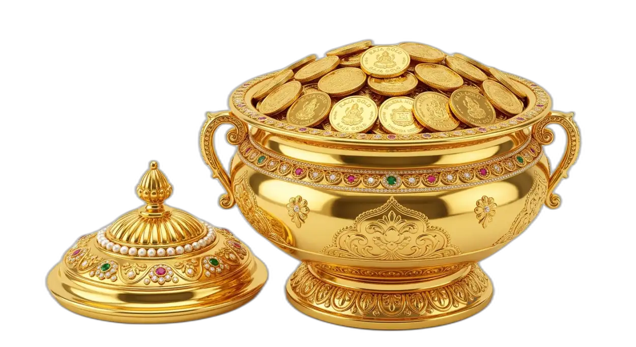 Free Download Akshaya Tritiya Kalash With Gold Coins Png Hd - High Quality Golden Puja Kalash With Gold Coins Png Transparent PNG