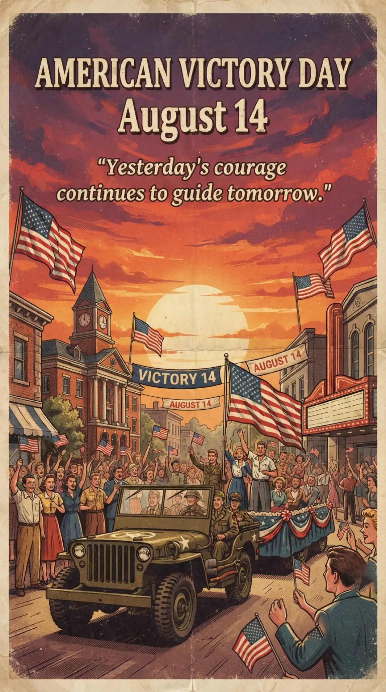 Free Download American Victory Day Vintage Poster - High Quality American Victory Day 2026 Image