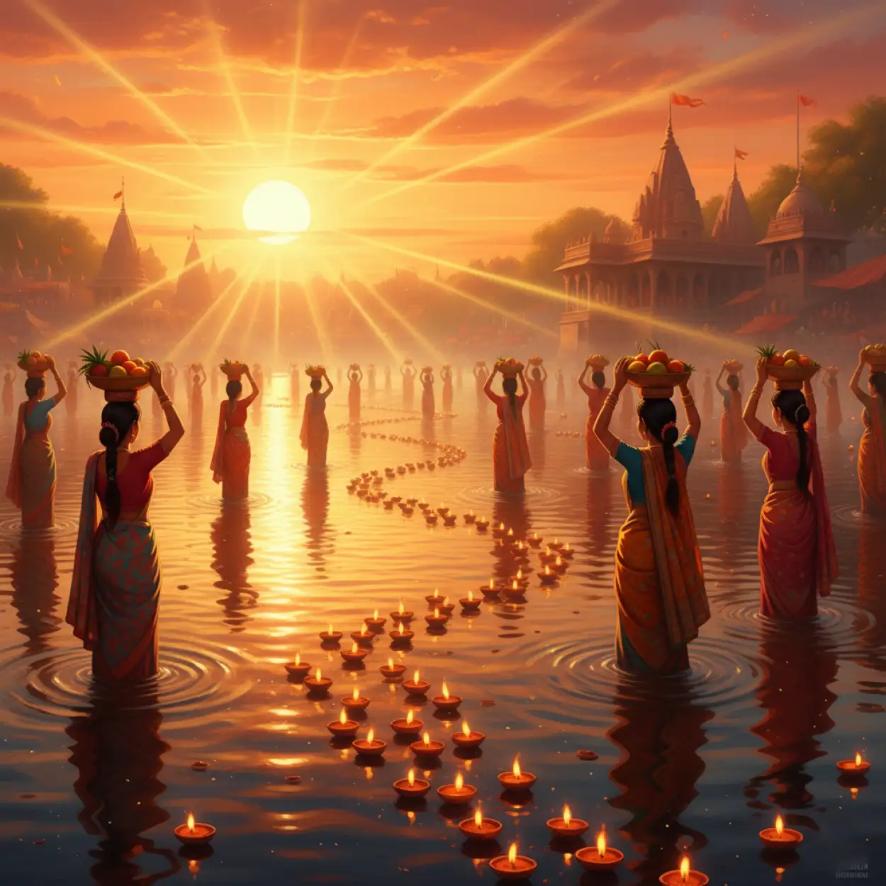 Free Download Artistic Chhath Puja Background For Indian Festival Design - High Quality Chhath Puja Background Background