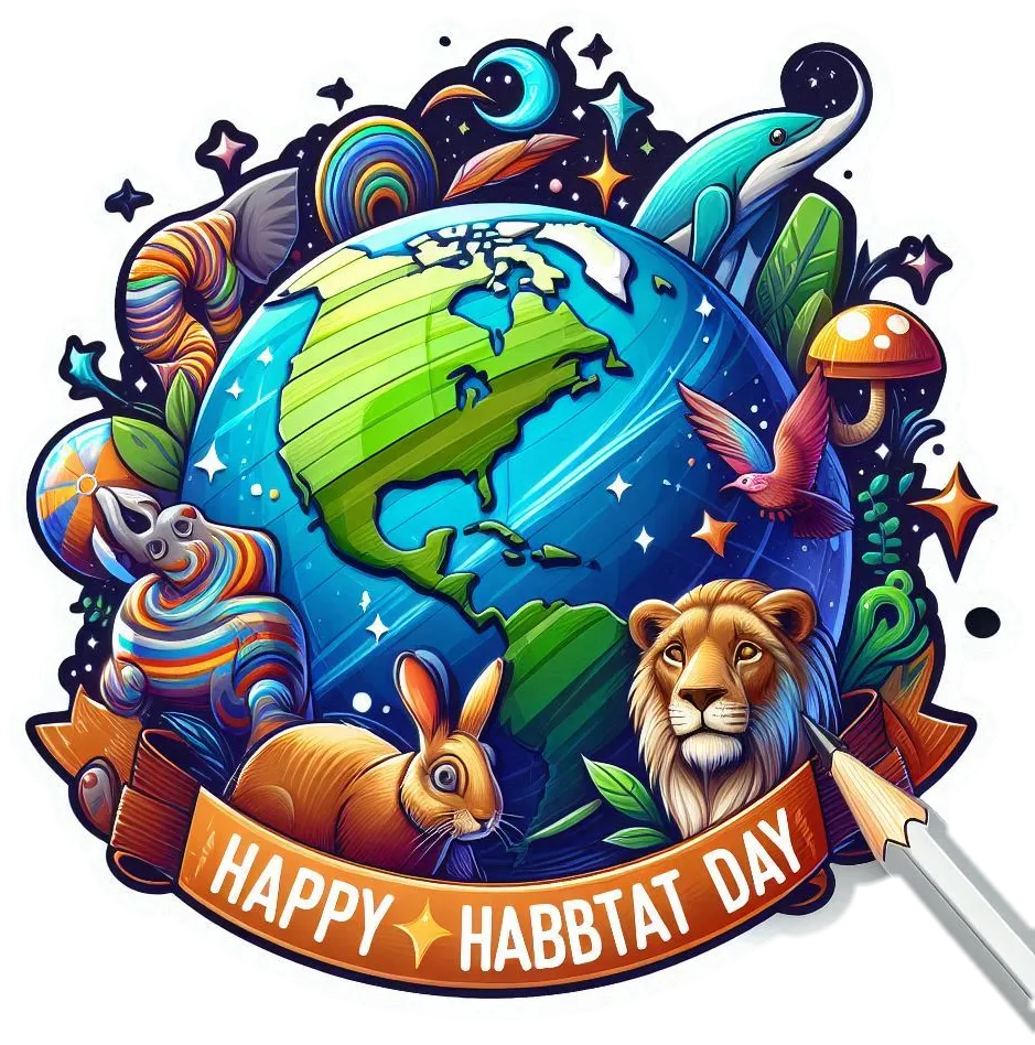 Free Download Artistic Happy World Habitat Day Png With Globe And Animals - High Quality Happy World Habitat Day PNG Image