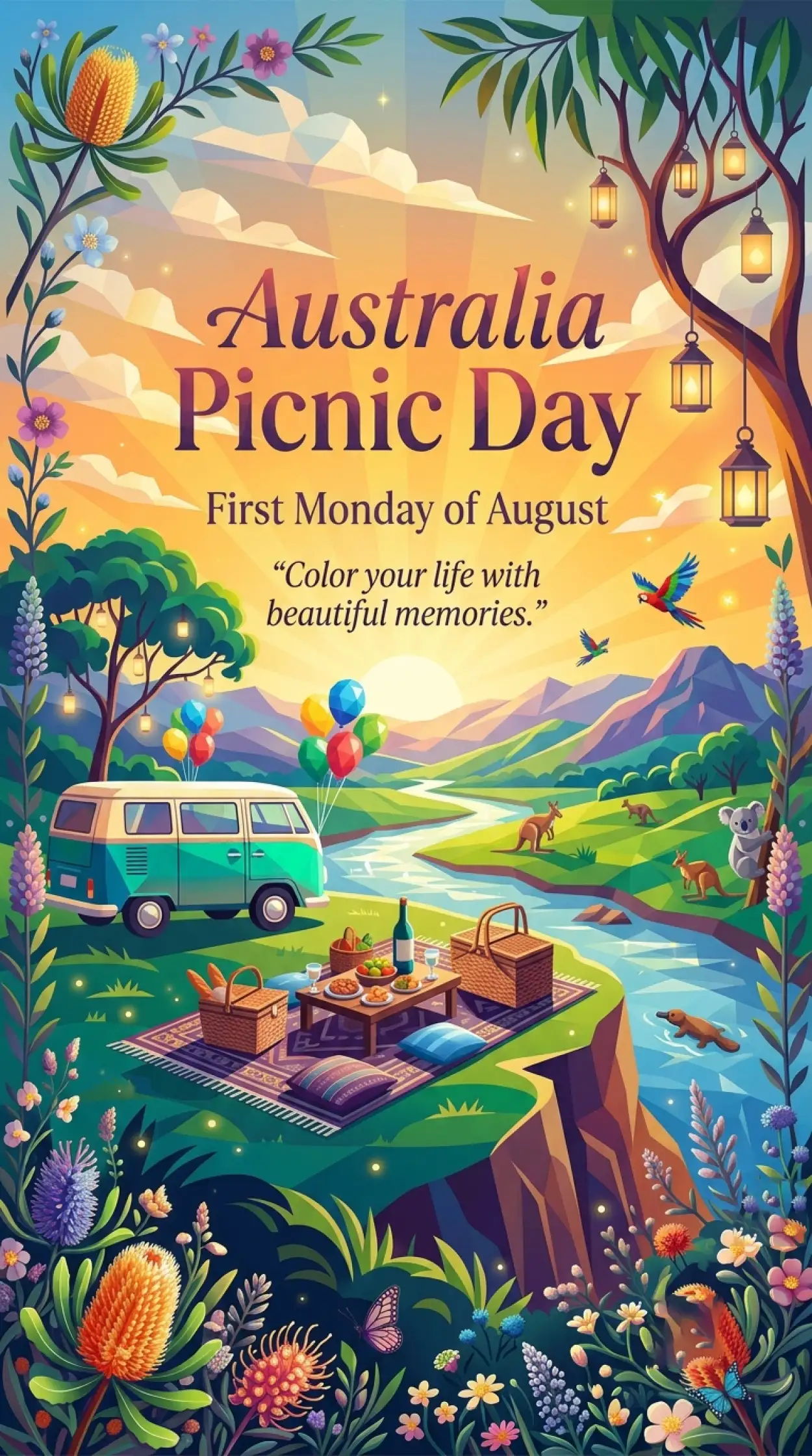 Free Download Australia Picnic Day 2026 Watercolor Illustration - High Quality Australia Picnic Day 2026 Image