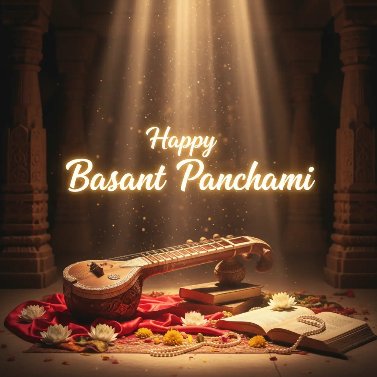Free Download Basant Panchami Banner With Veena - High Quality Basant Panchami Banner Background
