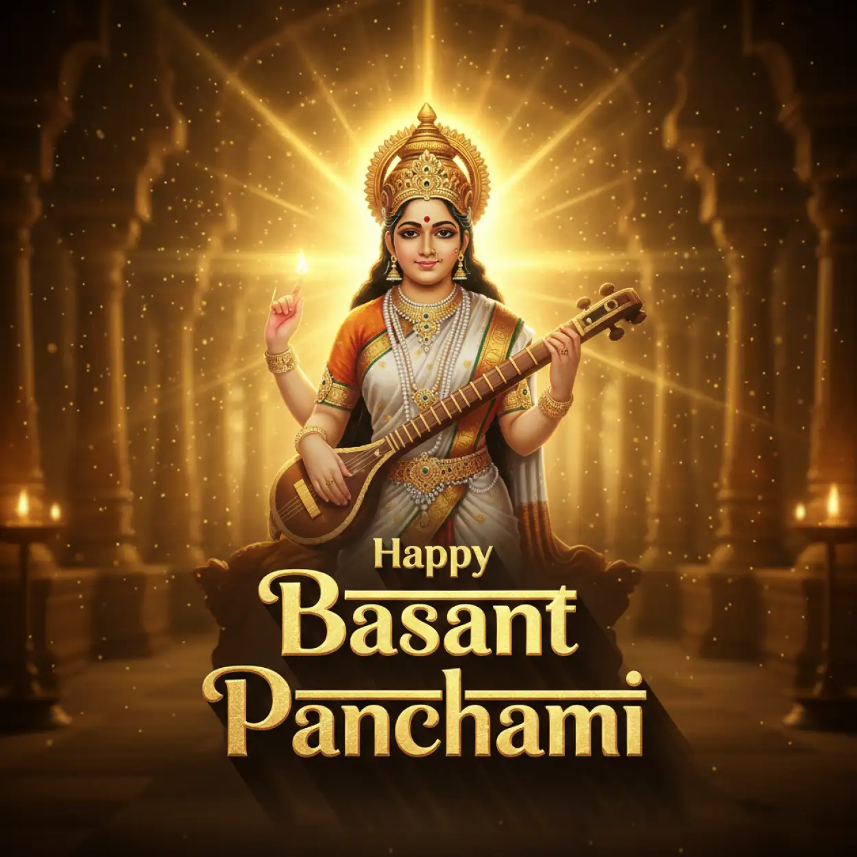 Free Download Basant Panchami Wishes Golden Words - High Quality Happy Basant Panchami Wishes Image