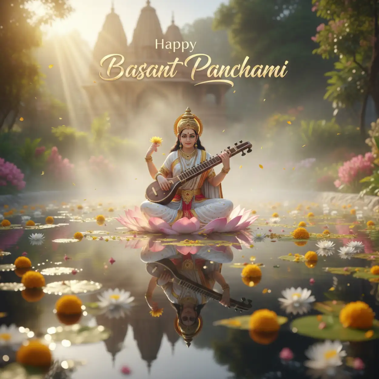 Free Download Basant Panchami Wishes With Saraswati Vandana - High Quality Happy Basant Panchami Wishes Image