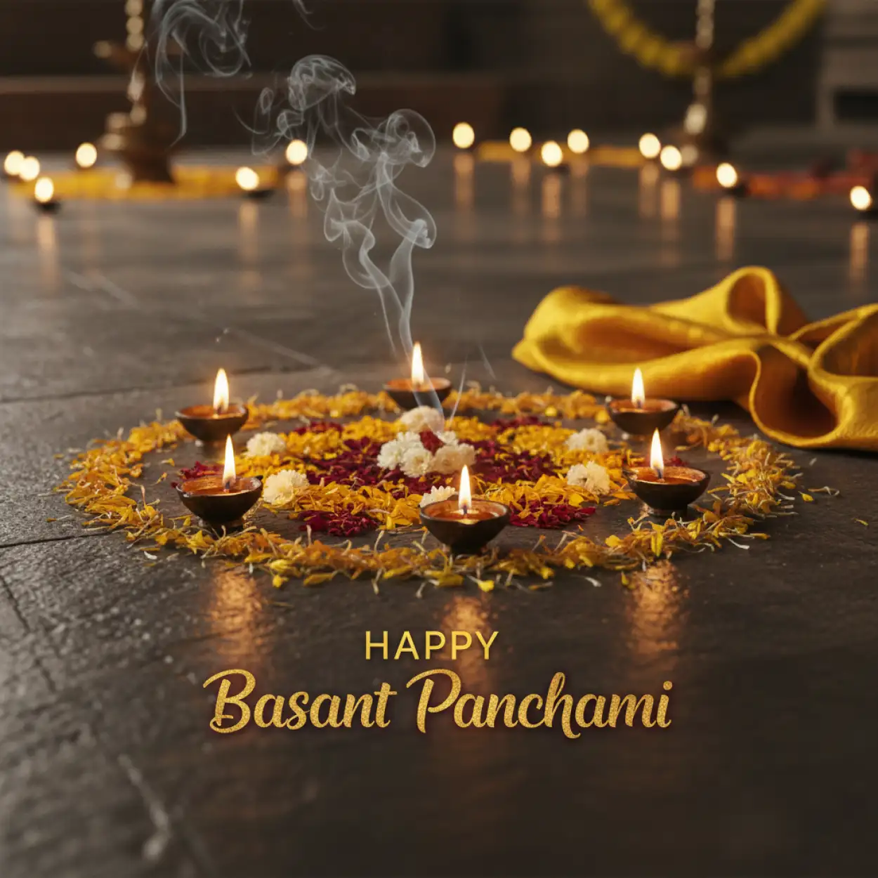 Free Download Basant Panchami Wishes With Yellow Theme - High Quality Happy Basant Panchami Wishes Image