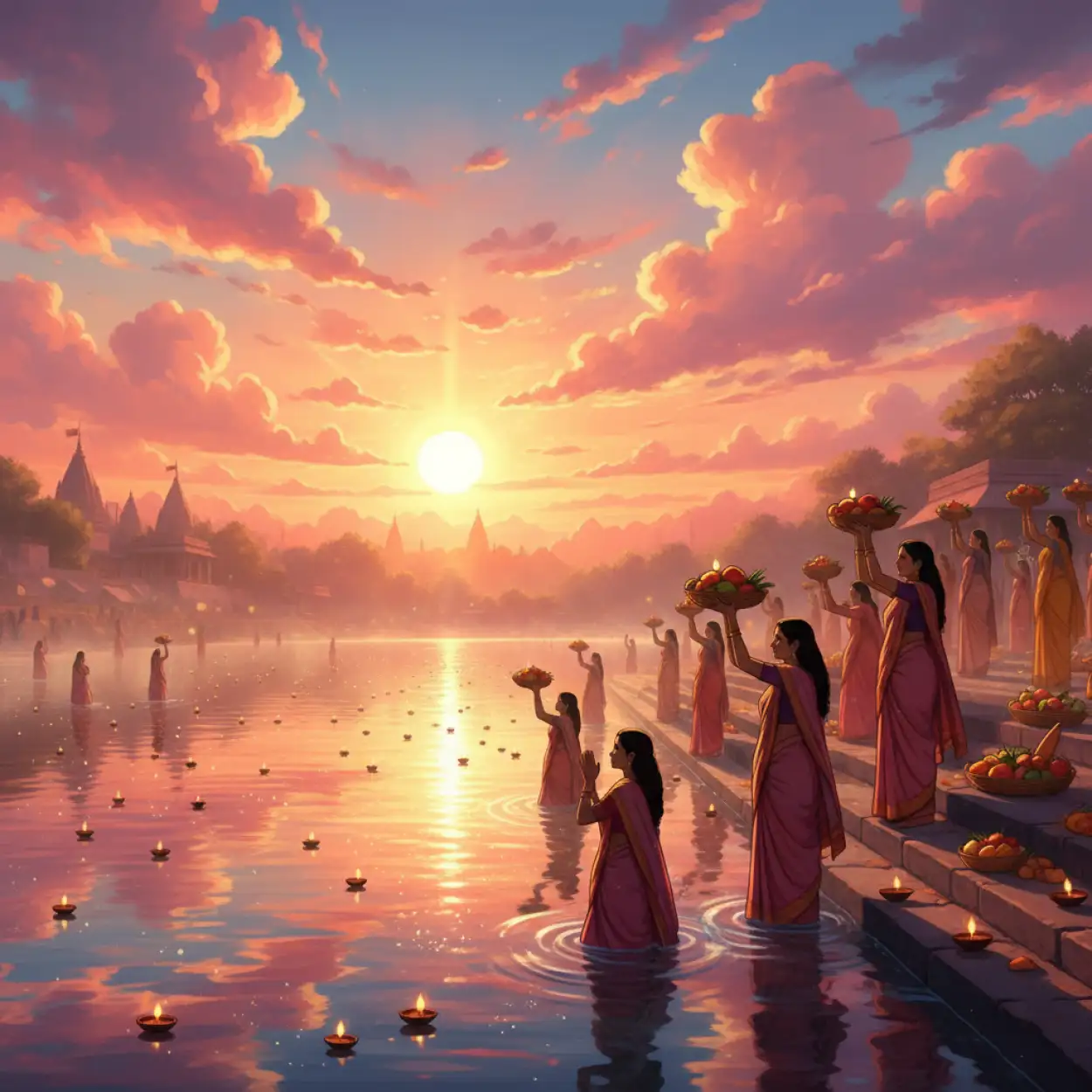 Free Download Beautiful Chhath Puja Background With Cultural Elements - High Quality Chhath Puja Background Background Image