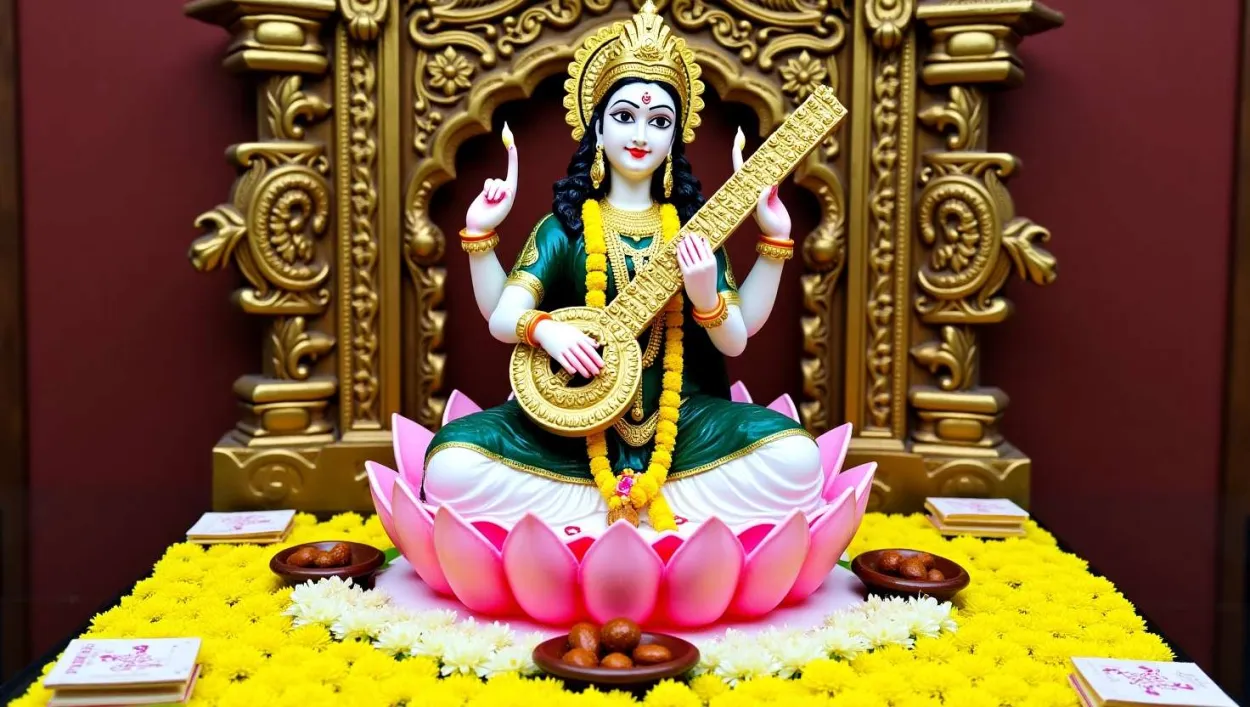 Bright And Colorful Saraswati Puja Wallpaper For School Event - Royalty Free Saraswati Puja Wallpapers Image | Pngmagic Free Download Bright And Colorful Saraswati Puja Wallpaper For School Event - High Quality Saraswati Puja Wallpapers Background
