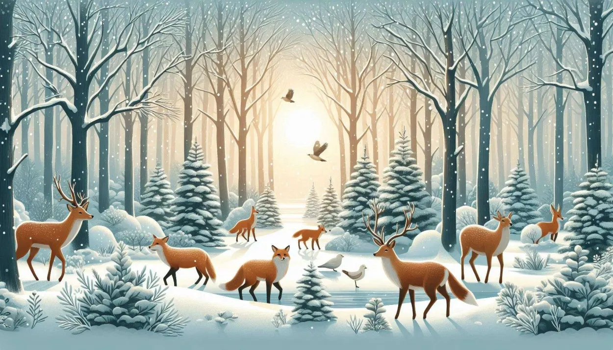 Calm Forest Wallpaper With Snow-dusted Trees And Roaming Wildlife In Winter - Royalty Free Nature Background Image | Pngmagic Free Download Calm Forest Wallpaper With Snow-dusted Trees And Roaming Wildlife In Winter - High Quality Nature Background Background