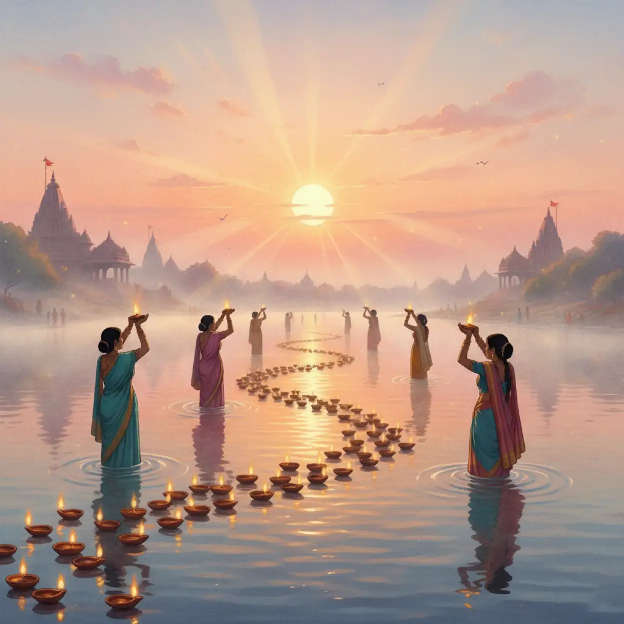 Free Download Chhath Puja Worship Background With Traditional Attire - High Quality Chhath Puja Background Background Image