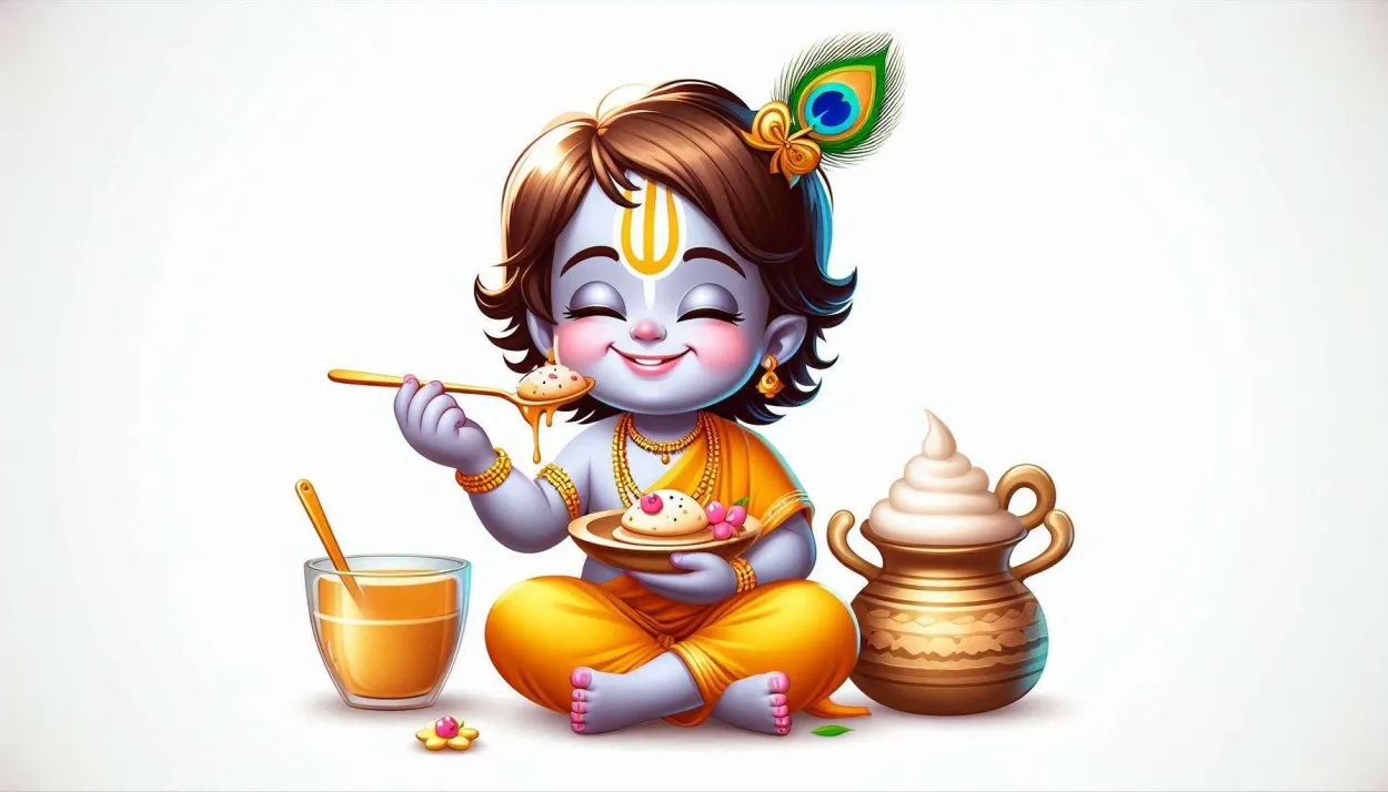 Free Download Child Lord Krishna Eating Butter In A Clay Pot - High Quality Child Lord Krishna Background