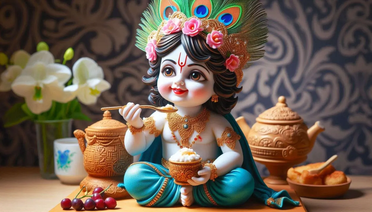 Free Download Child Lord Krishna Eating Makhan Images For Greeting Cards - High Quality Child Lord Krishna Background
