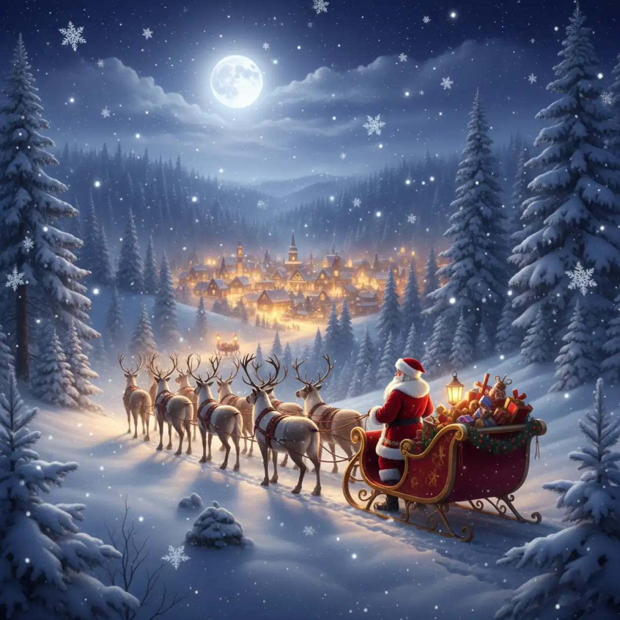 Free Download Christmas Background With Santa Claus And Reindeer - High Quality Christmas Background With Santa Claus Background Image
