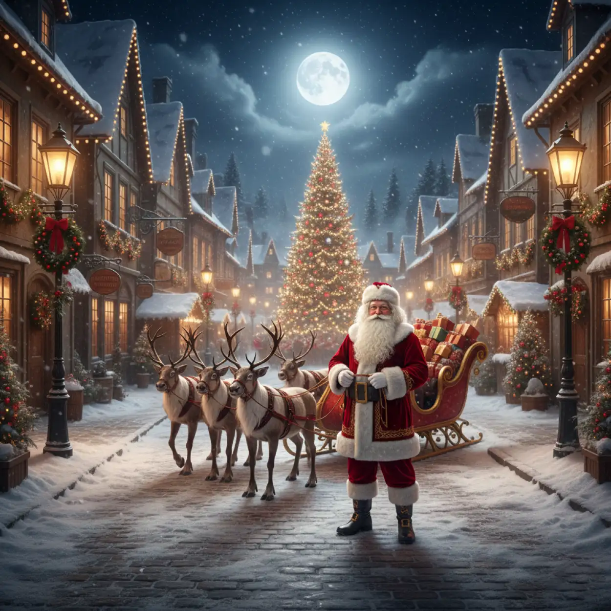 Free Download Christmas Background With Santa Claus City Lights - High Quality Christmas Background With Santa Claus Background Image