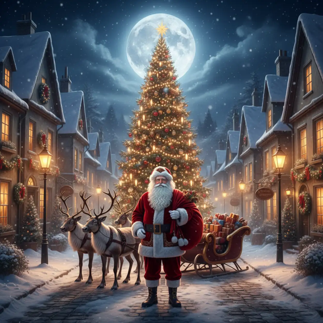 Free Download Christmas Background With Santa Claus Moonlight - High Quality Christmas Background With Santa Claus Background