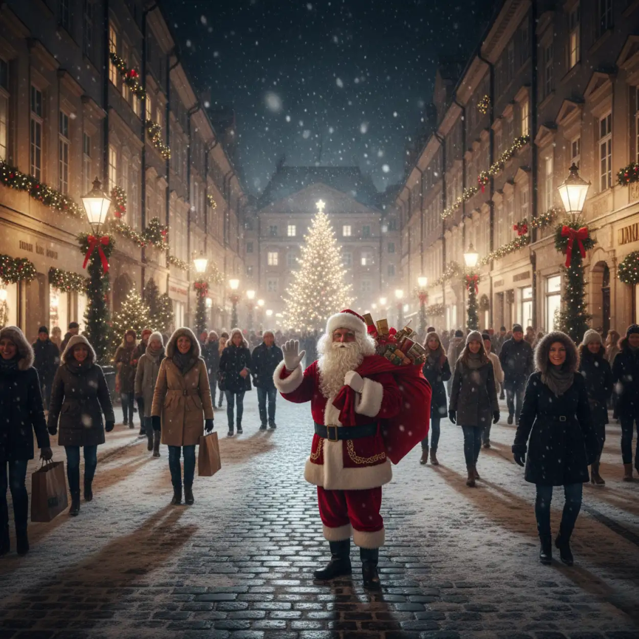 Free Download Christmas Background With Santa Claus Snowy Village - High Quality Christmas Background With Santa Claus Background